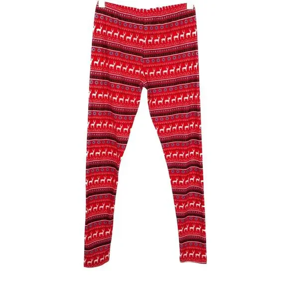 Pink Rose Christmas Leggings Red Argyle Ugly Christmas Leggings Reindeer - Picture 2 of 7